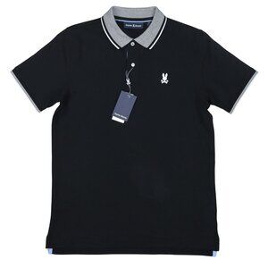 Psycho Bunny S/4 Evandale Solid Color 2-Button Pique Men's Polo Shirt NWT Black
